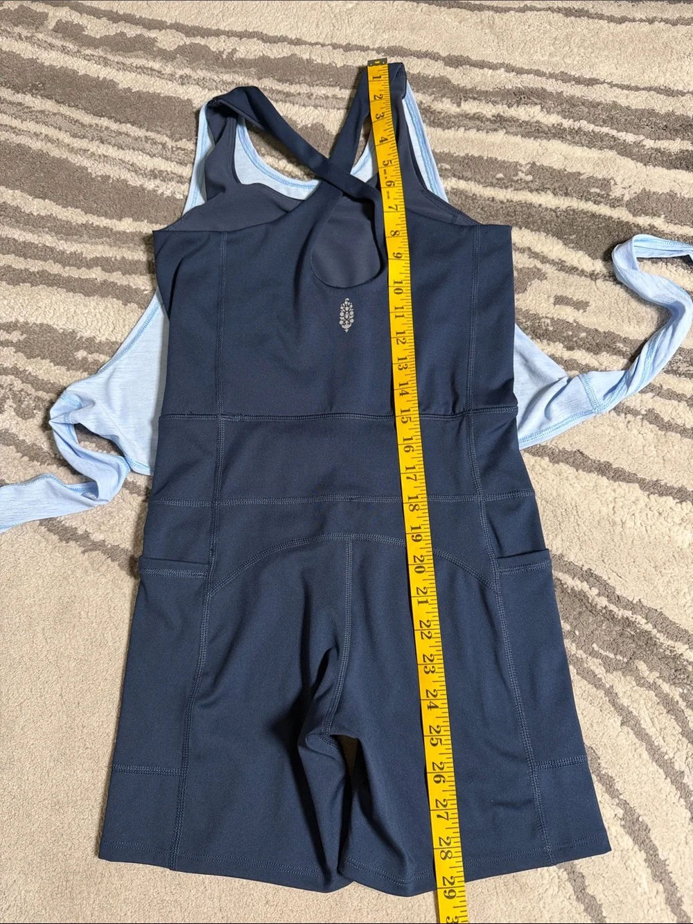 NWOT Free People Navy Blue Athletic Romper with Light Blue Tie